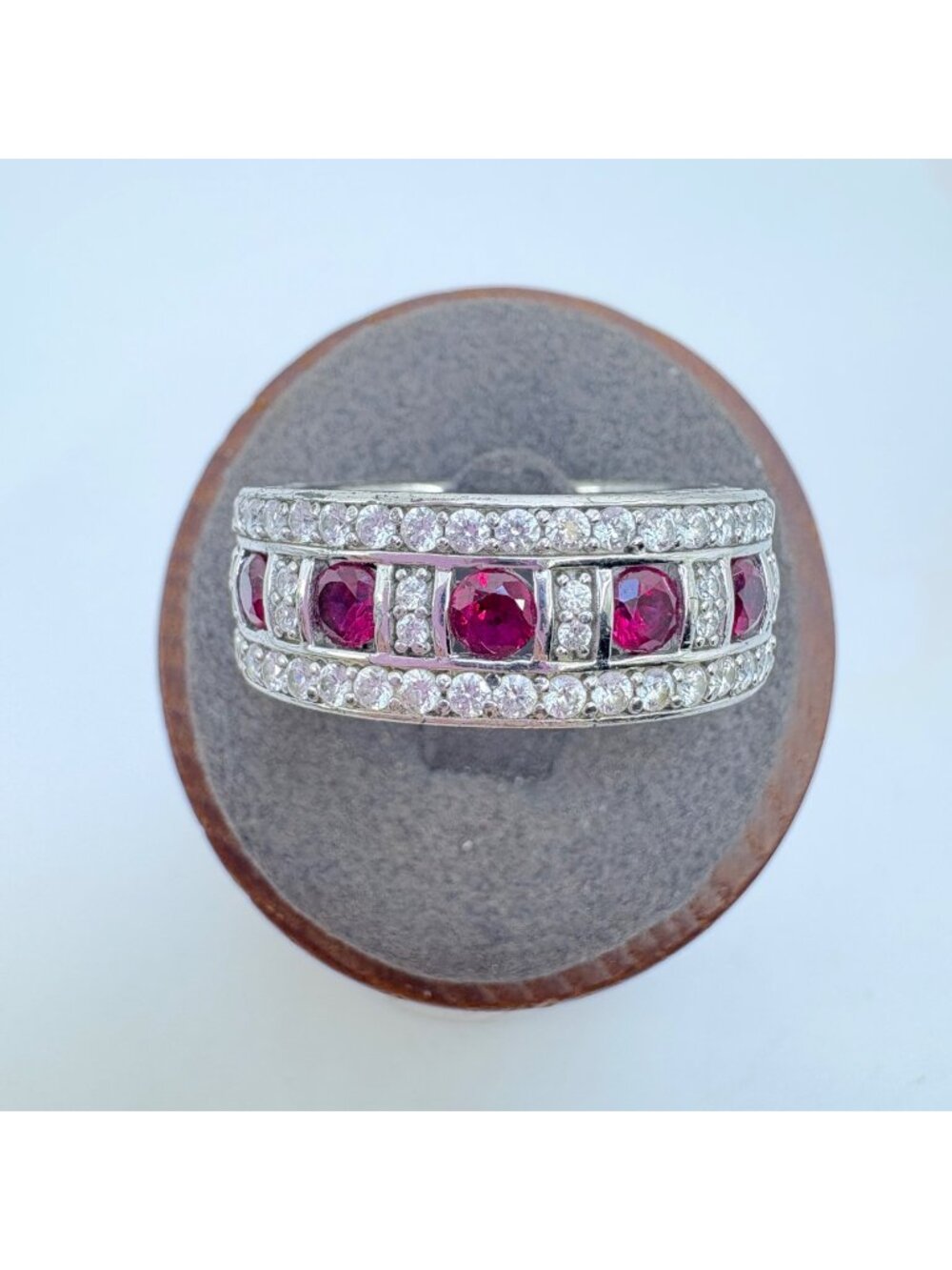 Red & White Cubic Zirconia Sterling Silver 925 Statement Ring Size 10.5